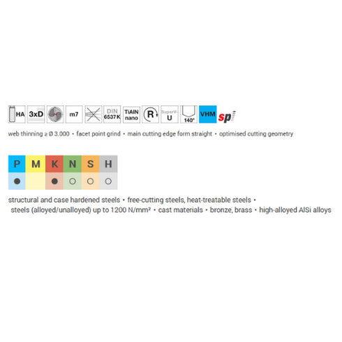 Carbide drills 3xD without coolant, 51873 (D10.1 - D20)